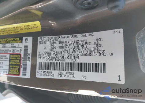 2013 Toyota Tundra Grade 4.6L V8 from USA, damaged, VIN 5TFRM5F14DX055802